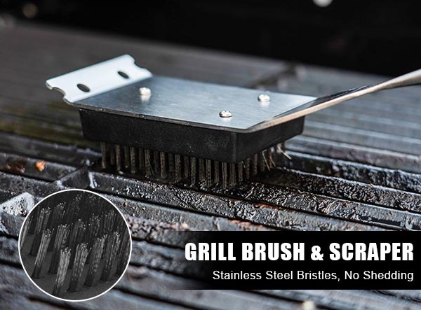 Replaceable Stainless Steel Bristles Head Barbecue Brush and Scraper