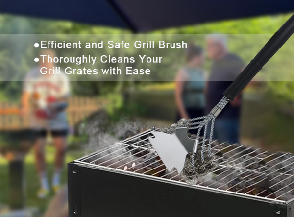 Rust Resistant Three-sided Bristle free Wire Brush with Grill Scraper