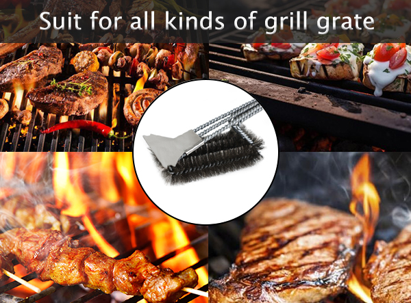 Outdoor Grill Accessories 3-Branch Metal BBQ Brush