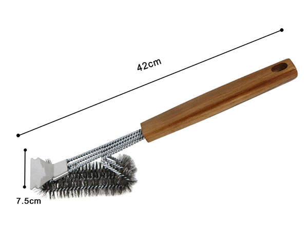 Outdoor Barbecue Grill Brush Cleaner with Wooden Handle