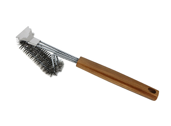 Outdoor Barbecue Grill Brush Cleaner with Wooden Handle