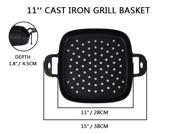 Dual Handle Pre-seasoned Outdoor Cast Iron Grilling Basket