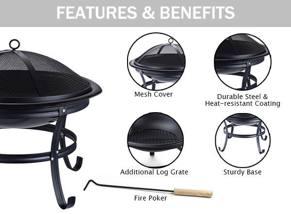 Wholesale 22 Inches Portable Wood Burning Steel BBQ Grill Fire Pits