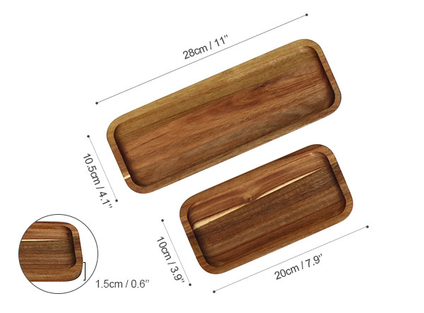 Acacia Wood 2 Pack Rectangular Wooden Board Serving Tray