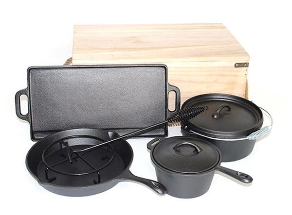 Amazon Solution Private Label 6pcs Outdoor Camping Cast Iron Cookware Set