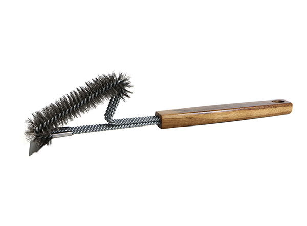 Outdoor Barbecue Grill Brush Cleaner with Wooden Handle