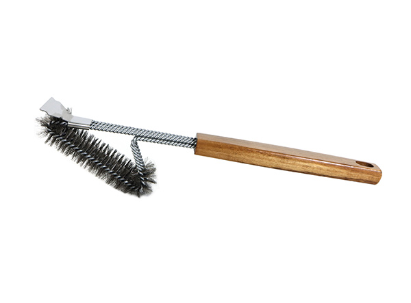 Outdoor Barbecue Grill Brush Cleaner with Wooden Handle