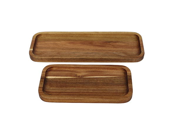 Acacia Wood 2 Pack Rectangular Wooden Board Serving Tray