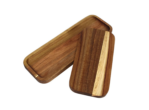 Acacia Wood 2 Pack Rectangular Wooden Board Serving Tray