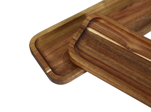 Acacia Wood 2 Pack Rectangular Wooden Board Serving Tray