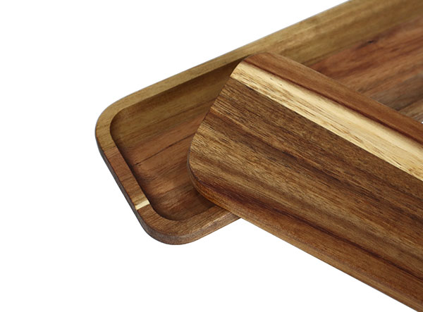 Acacia Wood 2 Pack Rectangular Wooden Board Serving Tray