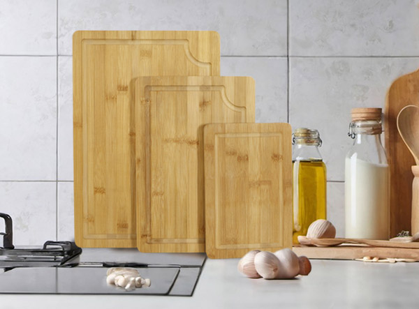 Custom Reversible 3 Pack Bamboo Cutting Board with Deep Groove